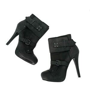 Ash Egoist Heeled Booties Moto Biker Black Leather Euro Size 39.5= US 9-9.5 EUC